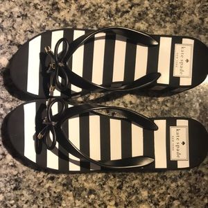 Kate spade black & white striped platform wedges